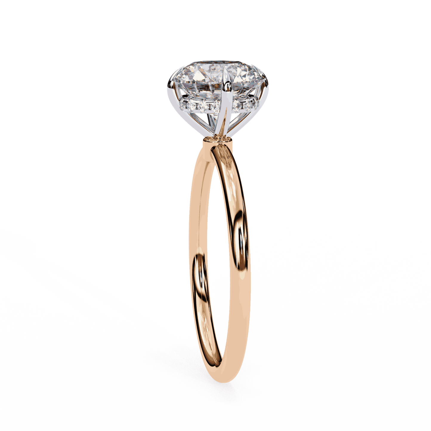 Round Cut Lab Grown Diamond Halo Engagement Ring with Hidden Pavé and Six Prong Head
