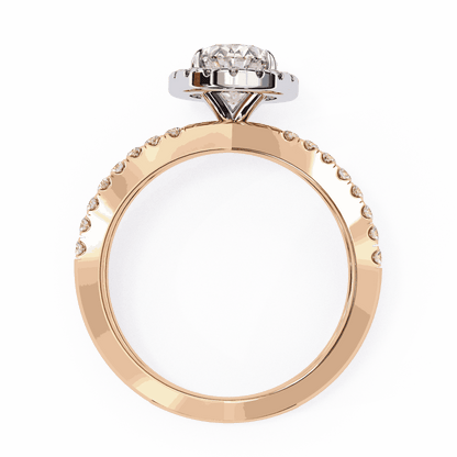 Oval Cut Lab Grown Diamond Halo Engagement Ring with Pavé Crossover Shank