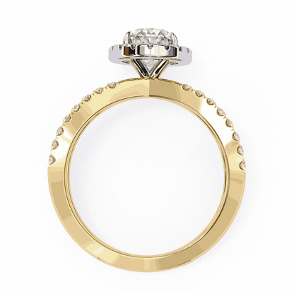 Oval Cut Lab Grown Diamond Halo Engagement Ring with Pavé Crossover Shank