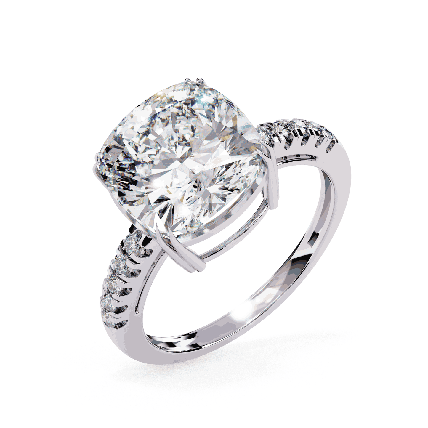 Cushion Cut Lab Grown Diamond Engagement Ring with Pavé Band