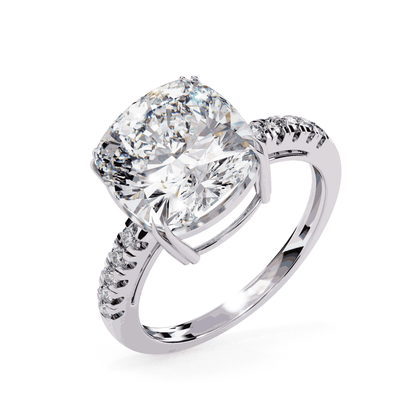 Cushion Cut Lab Grown Diamond Engagement Ring with Pavé Band