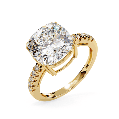 Cushion Cut Lab Grown Diamond Engagement Ring with Pavé Band