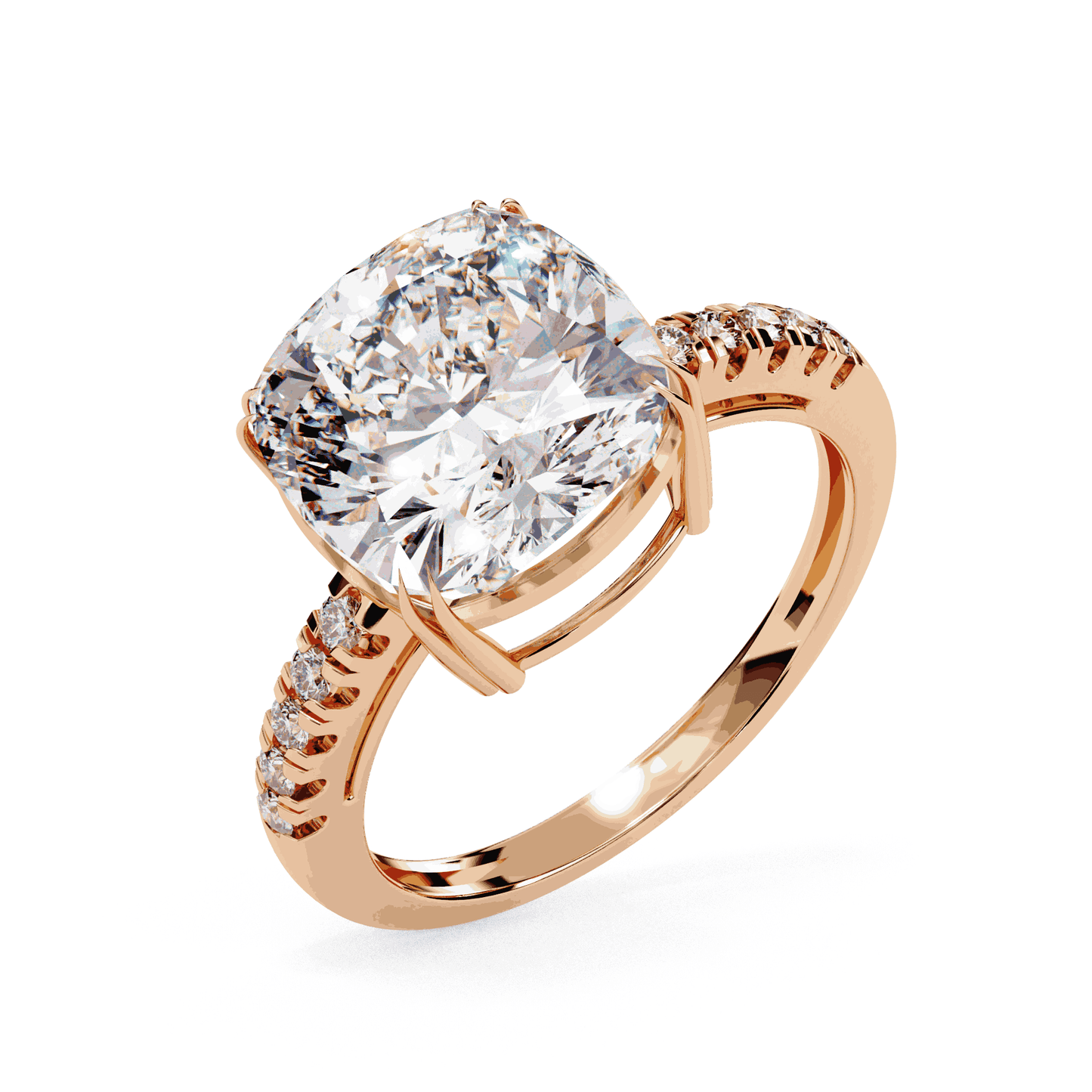 Cushion Cut Lab Grown Diamond Engagement Ring with Pavé Band