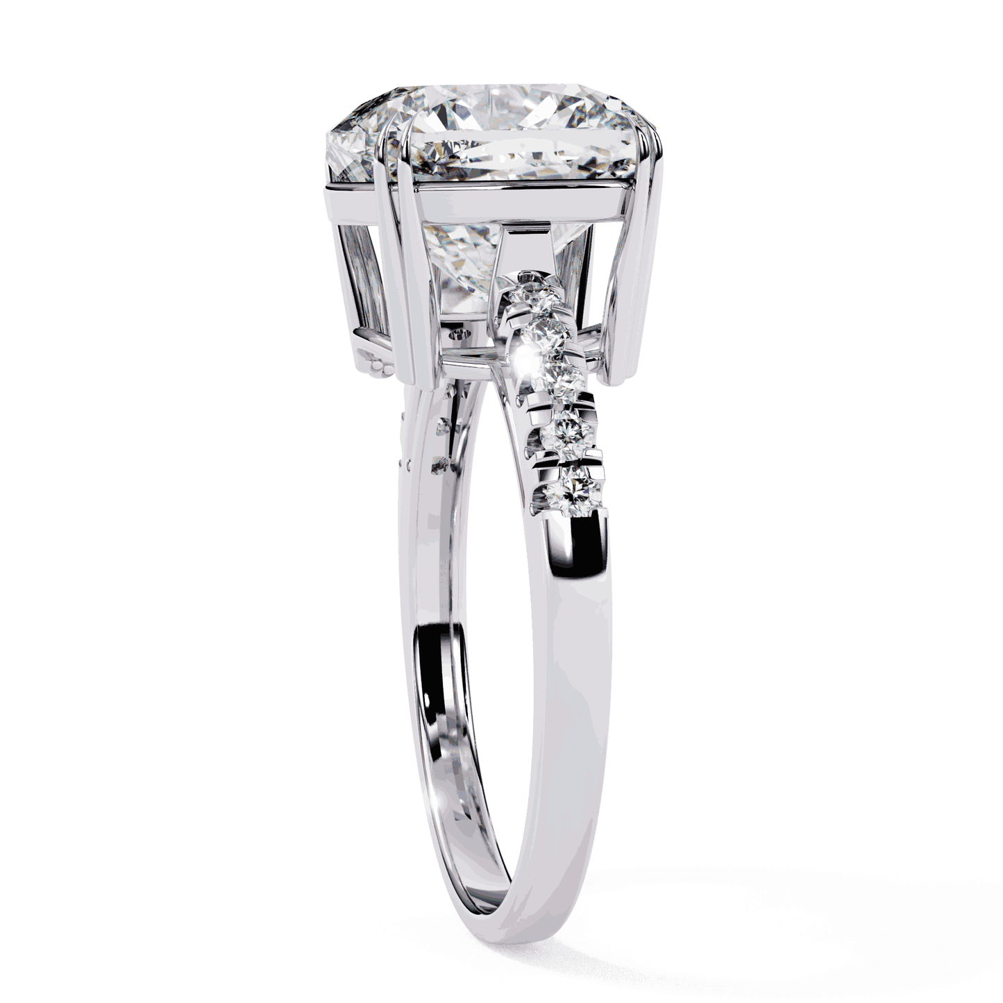 Cushion Cut Lab Grown Diamond Engagement Ring with Pavé Band