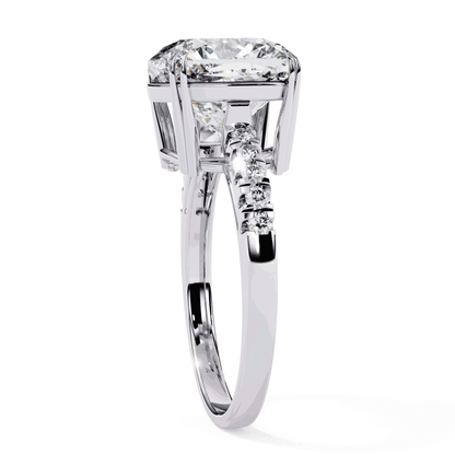 Cushion Cut Lab Grown Diamond Engagement Ring with Pavé Band