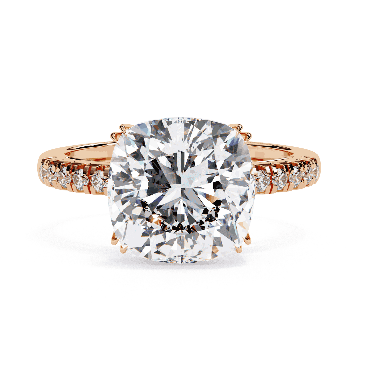 Cushion Cut Lab Grown Diamond Engagement Ring with Pavé Band