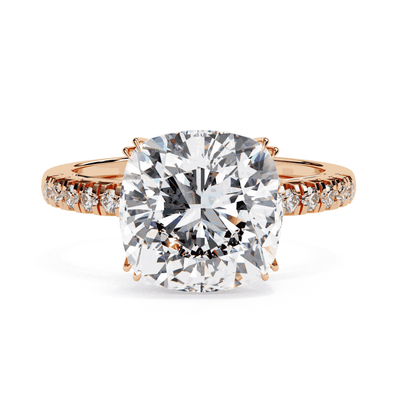 Cushion Cut Lab Grown Diamond Engagement Ring with Pavé Band