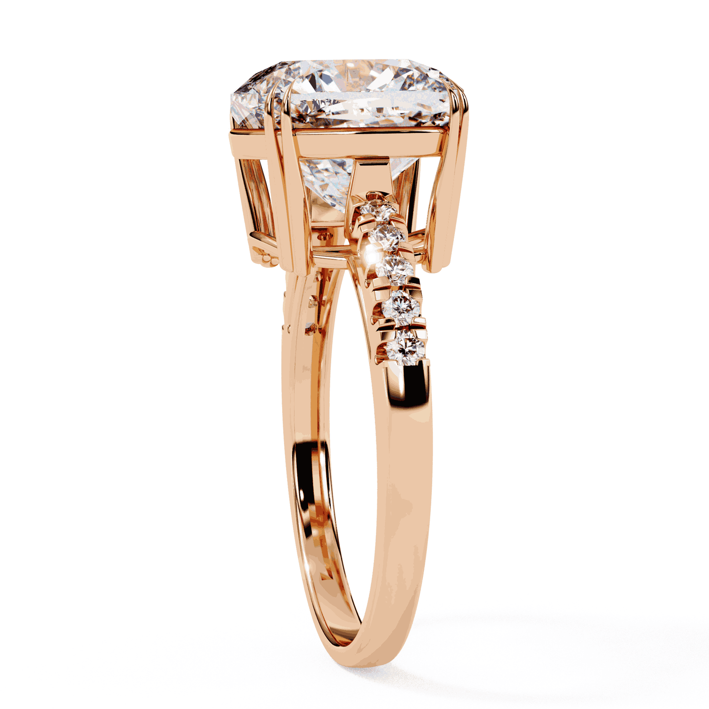 Cushion Cut Lab Grown Diamond Engagement Ring with Pavé Band