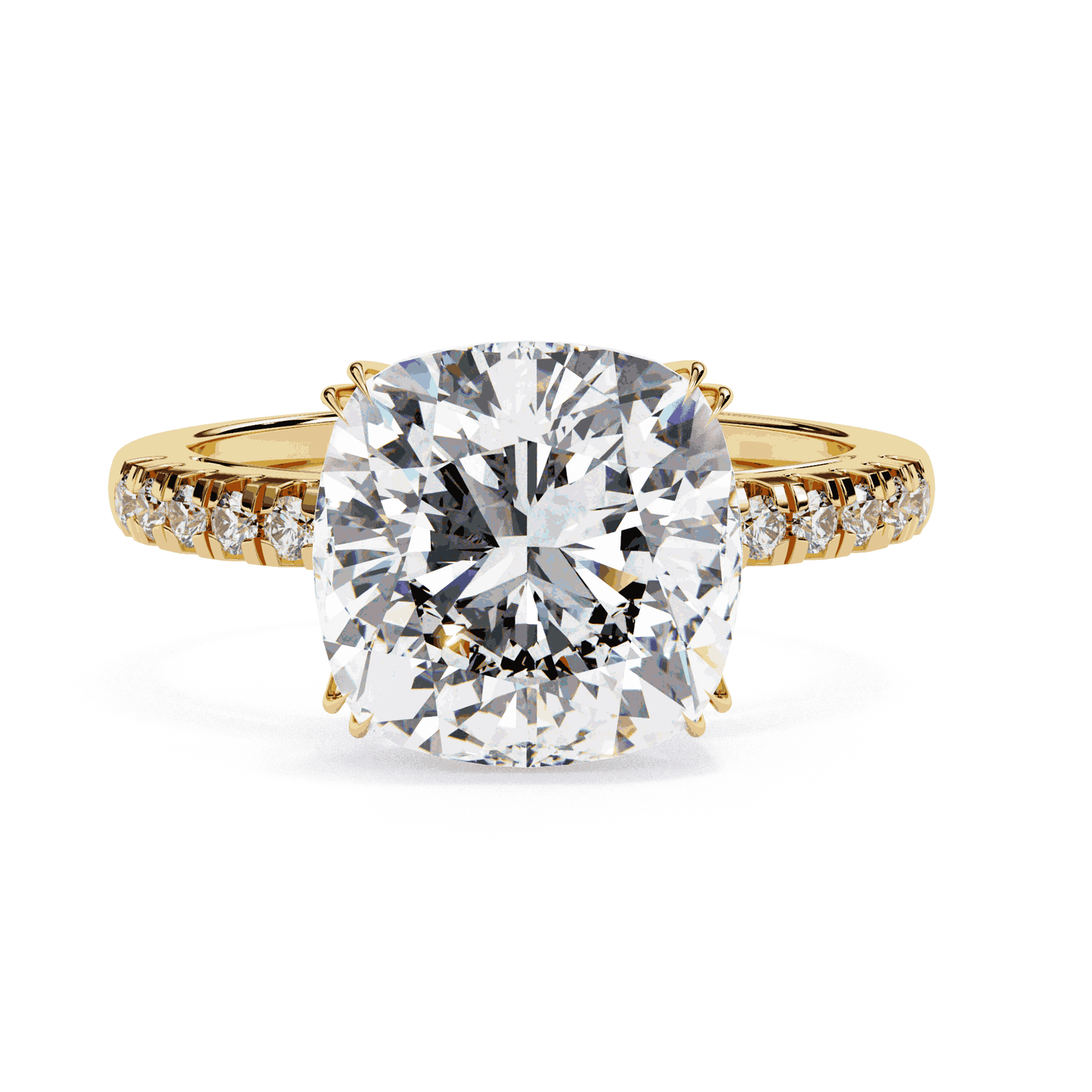 Cushion Cut Lab Grown Diamond Engagement Ring with Pavé Band