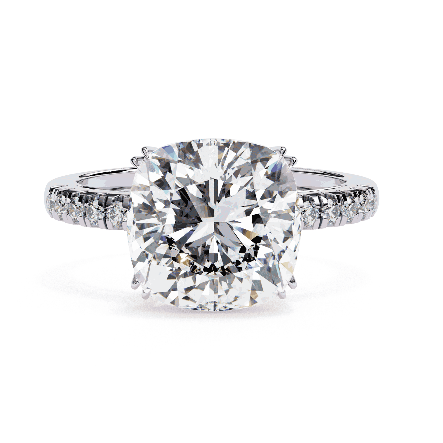 Cushion Cut Lab Grown Diamond Engagement Ring with Pavé Band