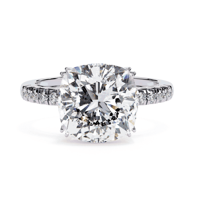 Cushion Cut Lab Grown Diamond Engagement Ring with Pavé Band