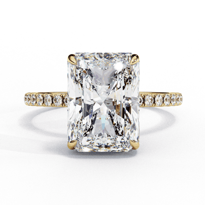 Radiant Cut Lab Grown Diamond Hidden Halo Ring with Pavé Band