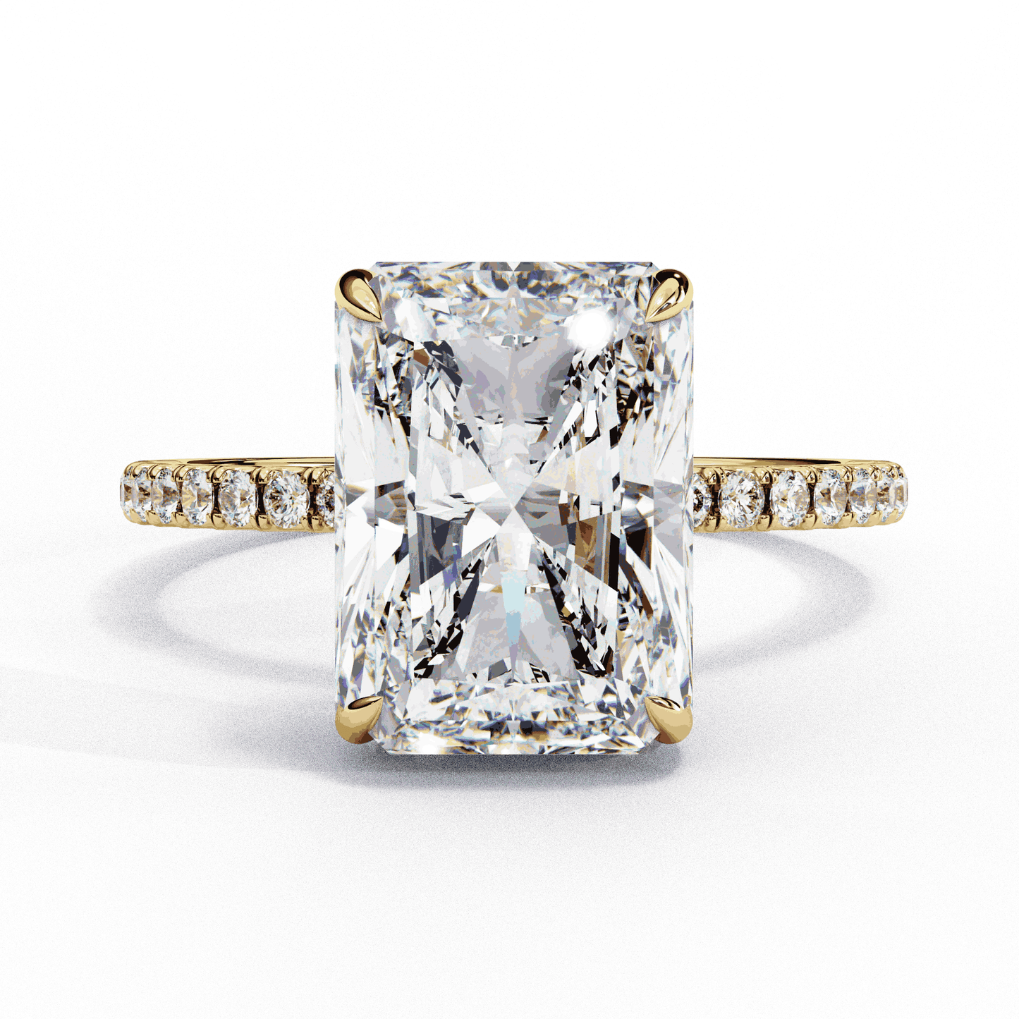 Radiant Cut Lab Grown Diamond Hidden Halo Engagement Ring | 14K White Gold Pavé Band