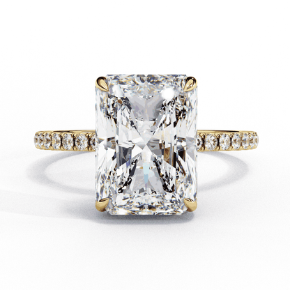 Radiant Cut Lab Grown Diamond Hidden Halo Engagement Ring | 14K White Gold Pavé Band