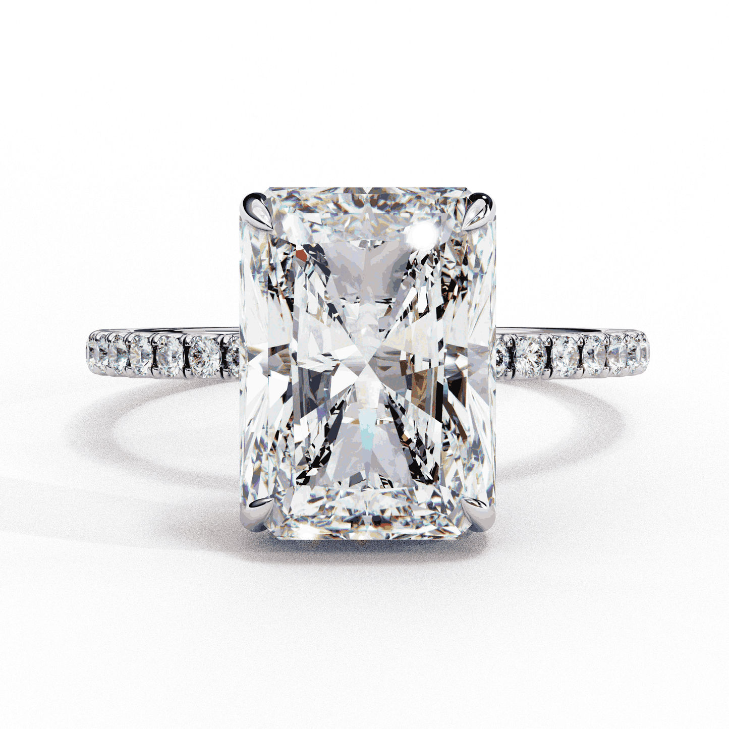 Radiant Cut Lab Grown Diamond Hidden Halo Ring with Pavé Band