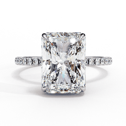 Radiant Cut Lab Grown Diamond Hidden Halo Ring with Pavé Band