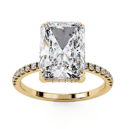 Radiant Cut Lab Grown Diamond Hidden Halo Ring with Pavé Band