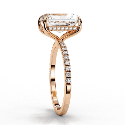 Radiant Cut Lab Grown Diamond Hidden Halo Ring with Pavé Band