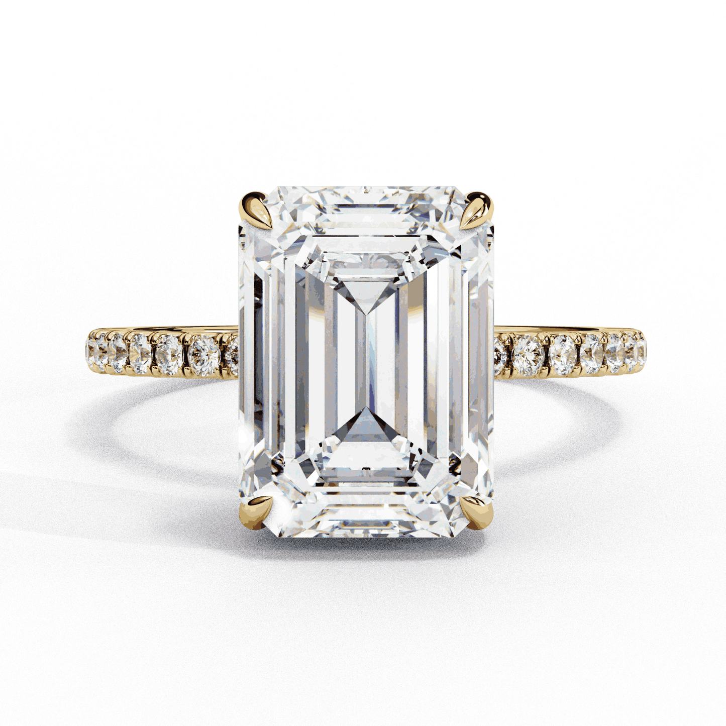Emerald Cut Lab Grown Diamond Solitaire Engagement Ring with Hidden Halo and Pave Band