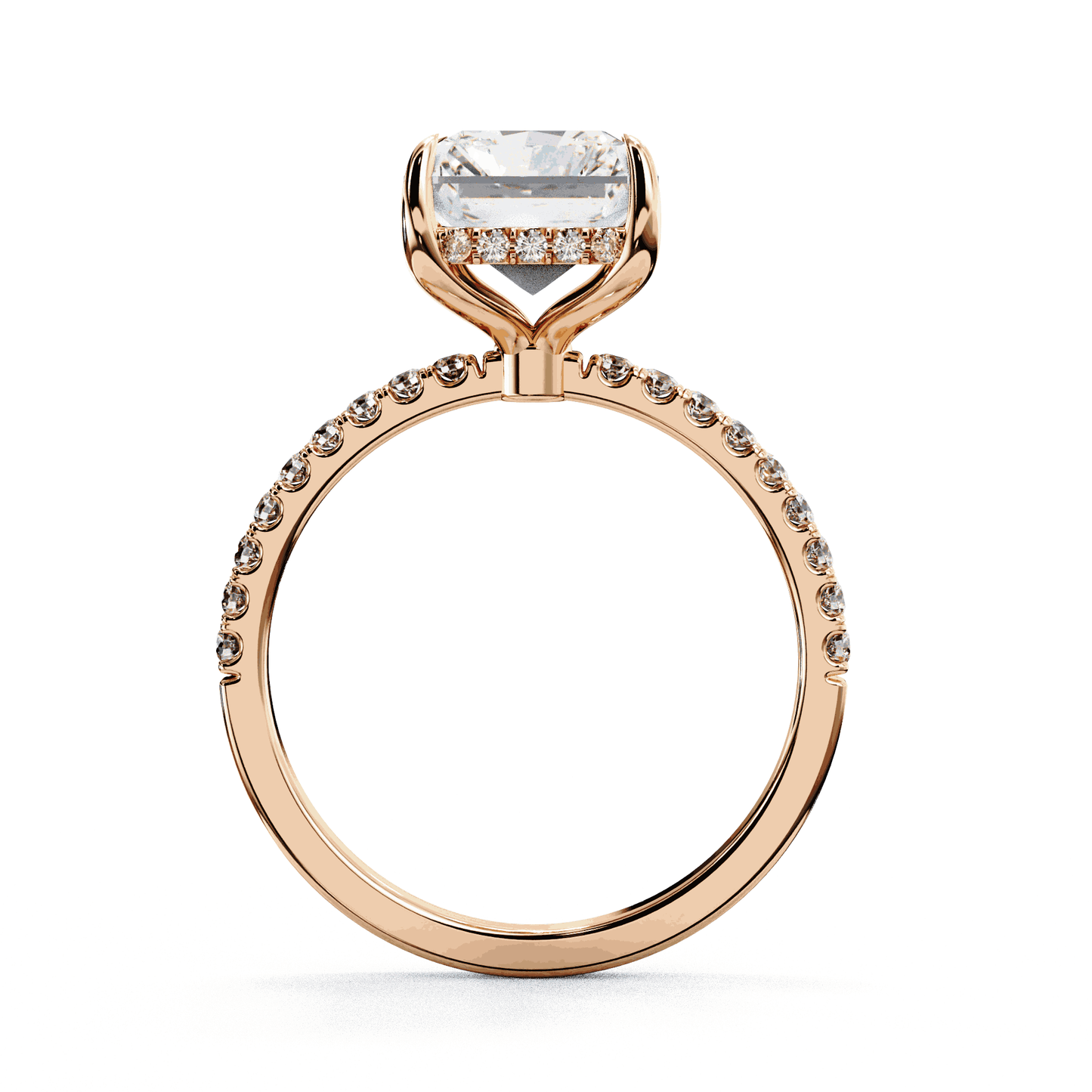 Radiant Cut Lab Grown Diamond Hidden Halo Ring with Pavé Band