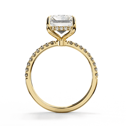Radiant Cut Lab Grown Diamond Hidden Halo Ring with Pavé Band