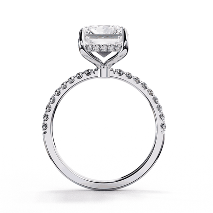 Radiant Cut Lab Grown Diamond Hidden Halo Engagement Ring | 14K White Gold Pavé Band
