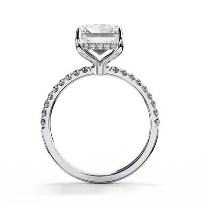Radiant Cut Lab Grown Diamond Hidden Halo Ring with Pavé Band