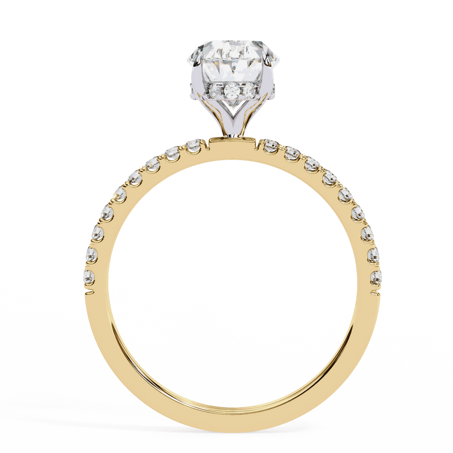 Oval Cut Lab Grown Diamond Pave Engagement Ring with Hidden Halo and French Pave Shank