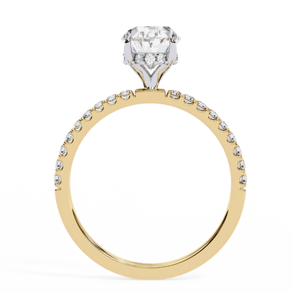 Oval Cut Lab Grown Diamond Pave Engagement Ring with Hidden Halo and French Pave Shank