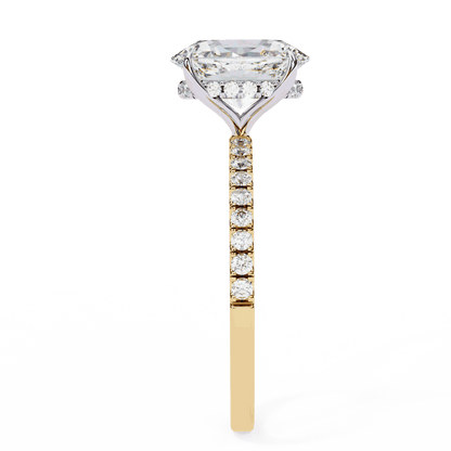 Oval Cut Lab Grown Diamond Pave Engagement Ring with Hidden Halo and French Pave Shank