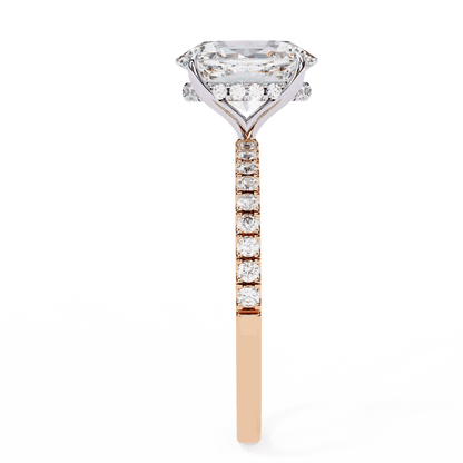 Oval Cut Lab Grown Diamond Pave Engagement Ring with Hidden Halo and French Pave Shank