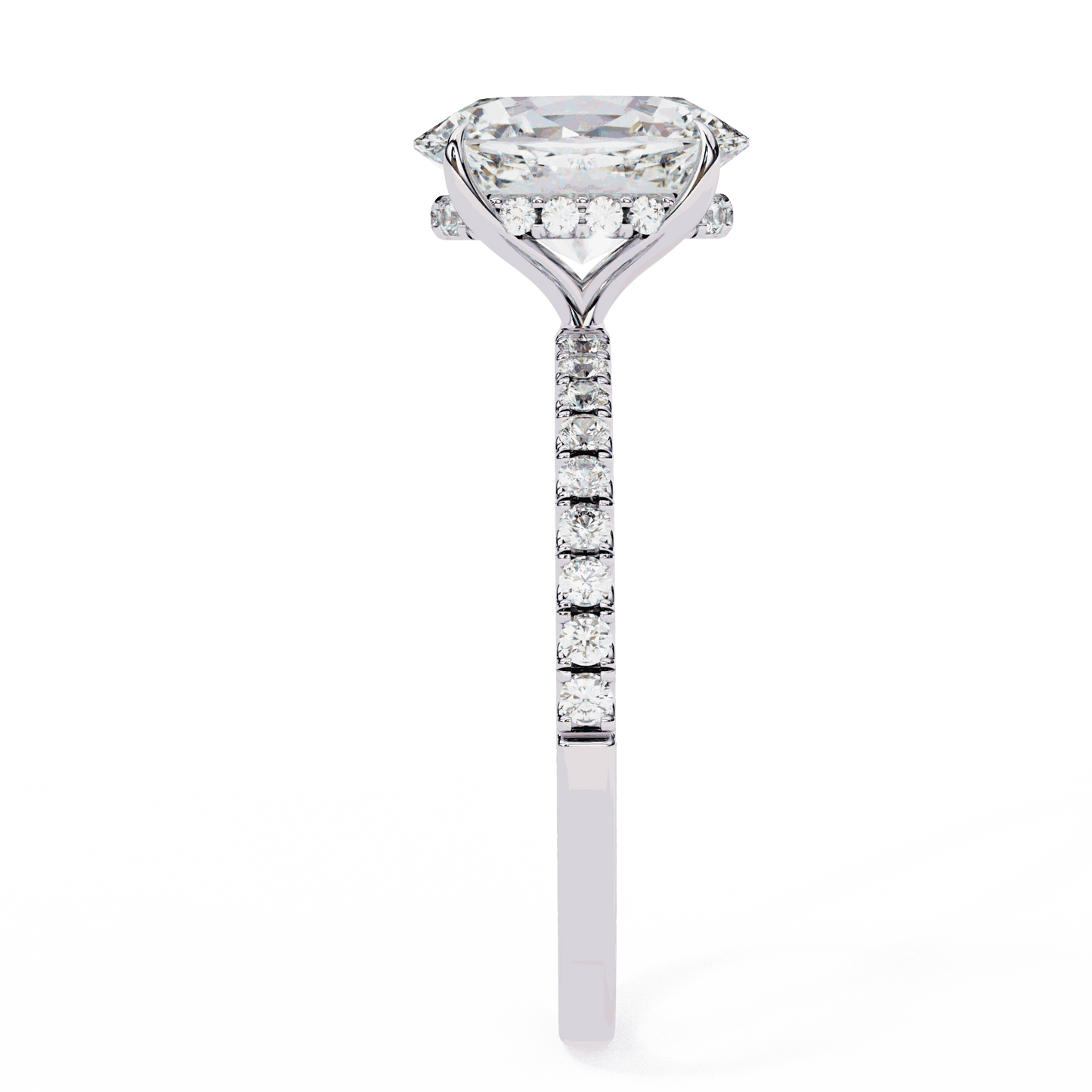 Oval Cut Lab Grown Diamond Pave Engagement Ring with Hidden Halo and French Pave Shank