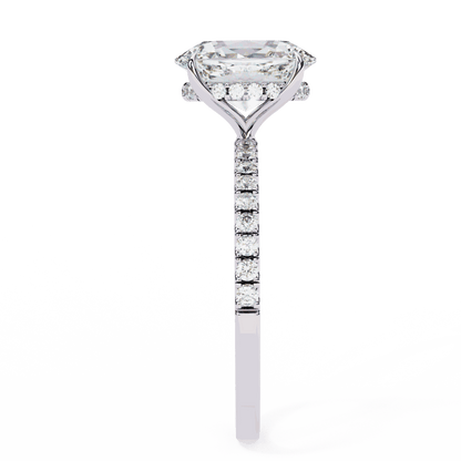Oval Cut Lab Grown Diamond Pave Engagement Ring with Hidden Halo and French Pave Shank