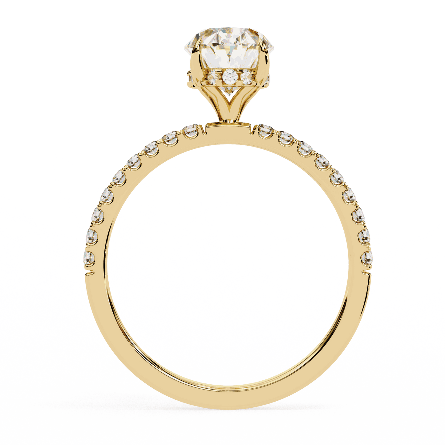 Oval Cut Lab Grown Diamond Pave Engagement Ring with Hidden Halo and French Pave Shank