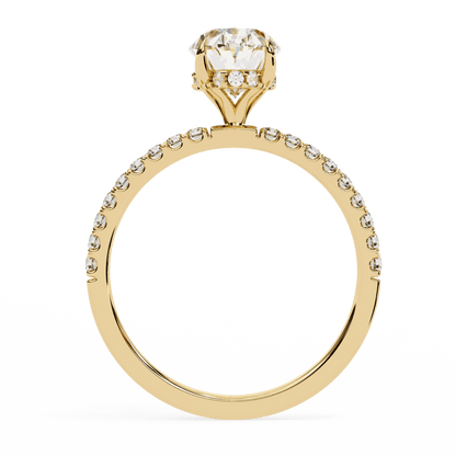 Oval Cut Lab Grown Diamond Pave Engagement Ring with Hidden Halo and French Pave Shank