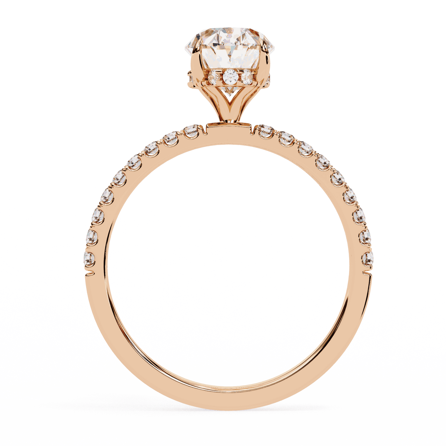 Oval Cut Lab Grown Diamond Pave Engagement Ring with Hidden Halo and French Pave Shank