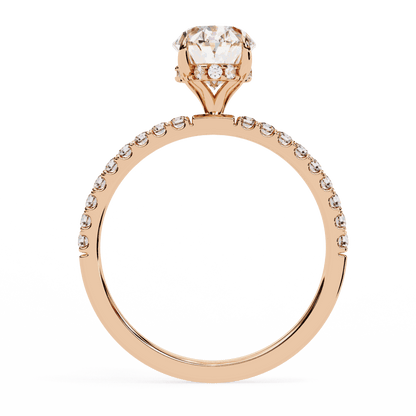 Oval Cut Lab Grown Diamond Pave Engagement Ring with Hidden Halo and French Pave Shank