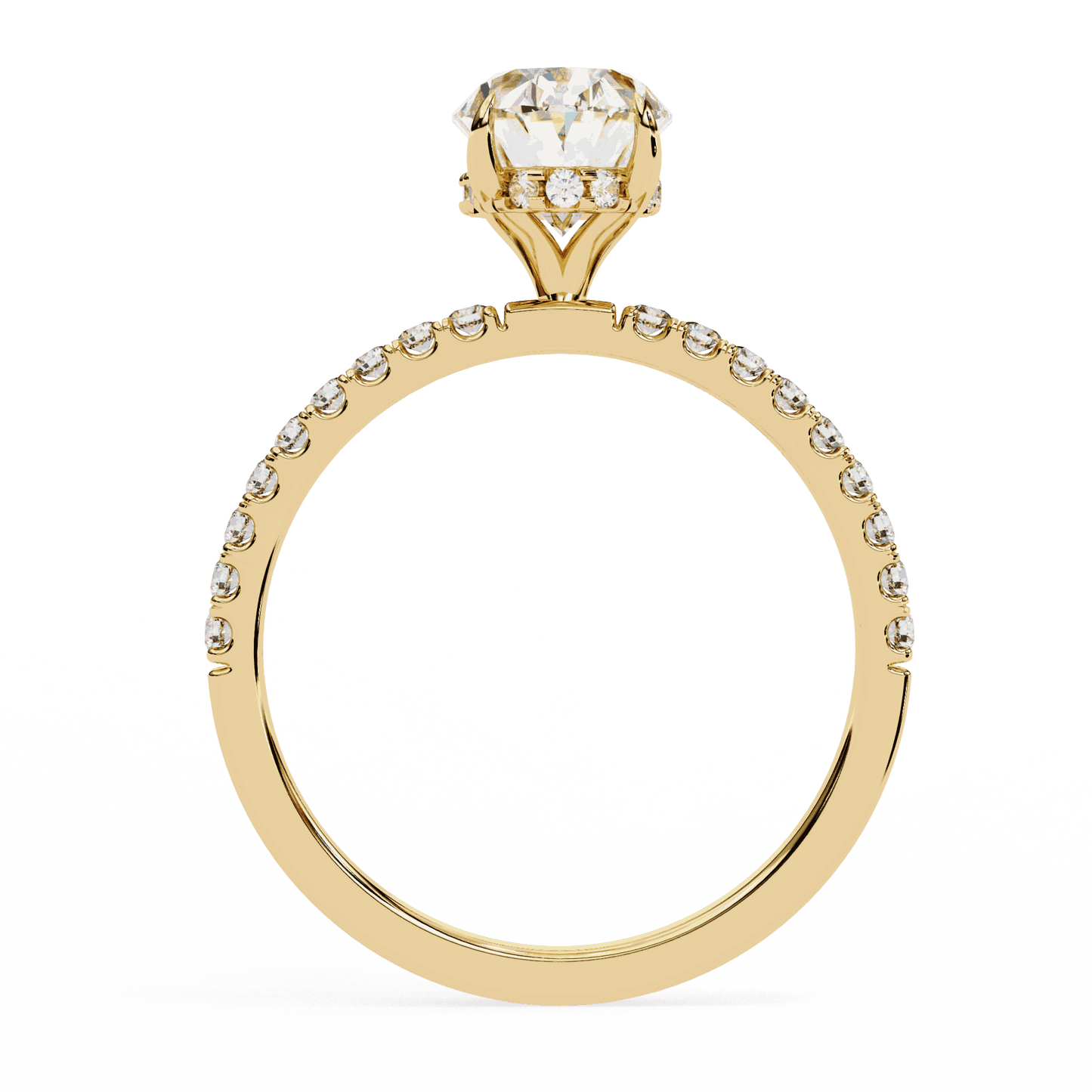 Oval Cut Lab Grown Diamond Pave Engagement Ring with Hidden Halo and French Pave Shank
