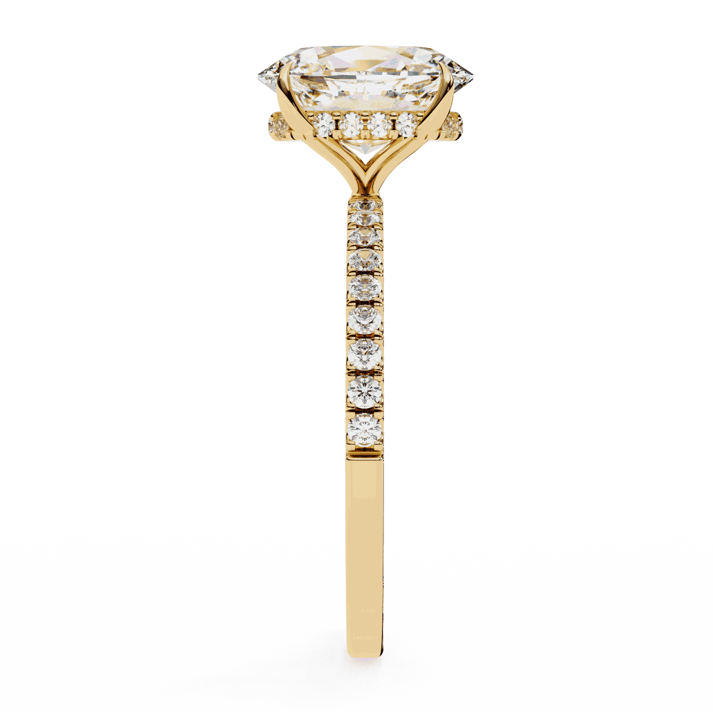 Oval Cut Lab Grown Diamond Pave Engagement Ring with Hidden Halo and French Pave Shank