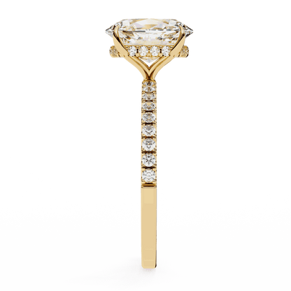 Oval Cut Lab Grown Diamond Pave Engagement Ring with Hidden Halo and French Pave Shank