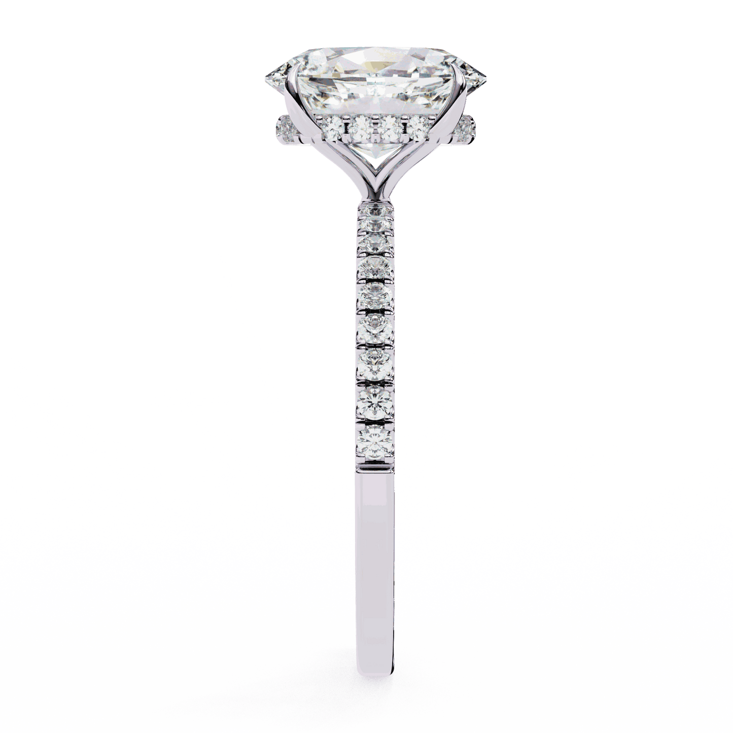 Oval Cut Lab Grown Diamond Pave Engagement Ring with Hidden Halo and French Pave Shank