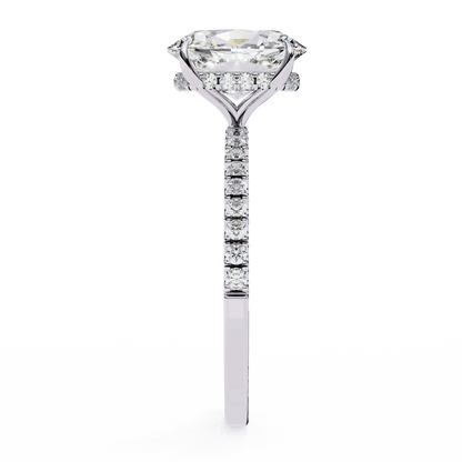 Oval Cut Lab Grown Diamond Pave Engagement Ring with Hidden Halo and French Pave Shank