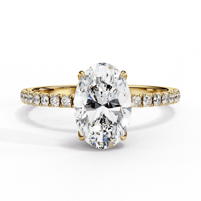 Oval Cut Lab Grown Diamond Pave Engagement Ring with Hidden Halo and French Pave Shank