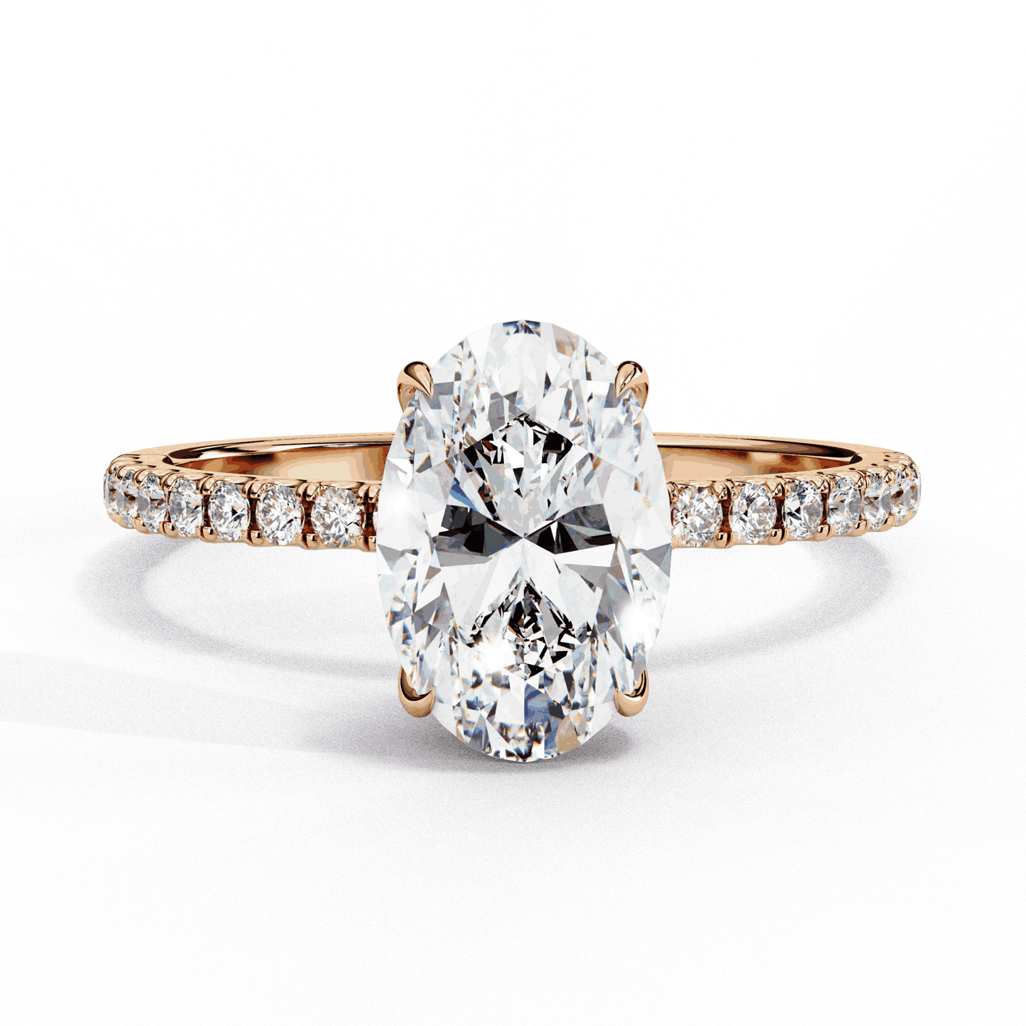 Oval Cut Lab Grown Diamond Pave Engagement Ring with Hidden Halo and French Pave Shank