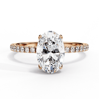 Oval Cut Lab Grown Diamond Pave Engagement Ring with Hidden Halo and French Pave Shank