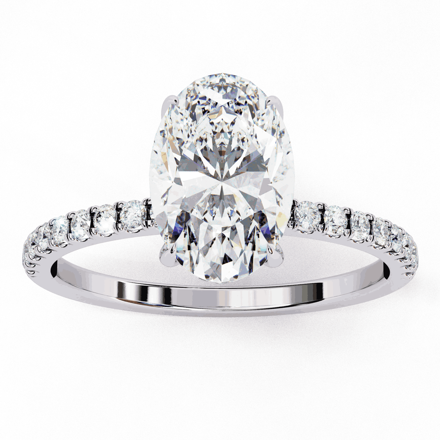 Oval Cut Lab Grown Diamond Pave Engagement Ring with Hidden Halo and French Pave Shank