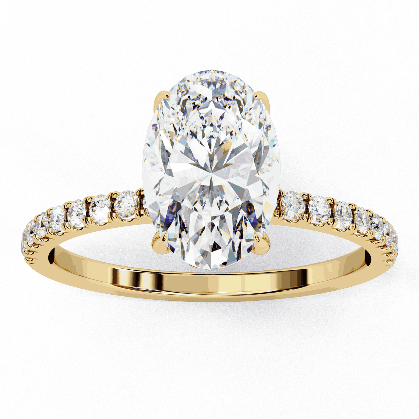 Oval Cut Lab Grown Diamond Pave Engagement Ring with Hidden Halo and French Pave Shank