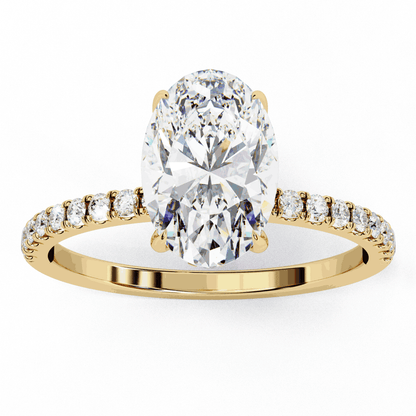 Oval Cut Lab Grown Diamond Pave Engagement Ring with Hidden Halo and French Pave Shank