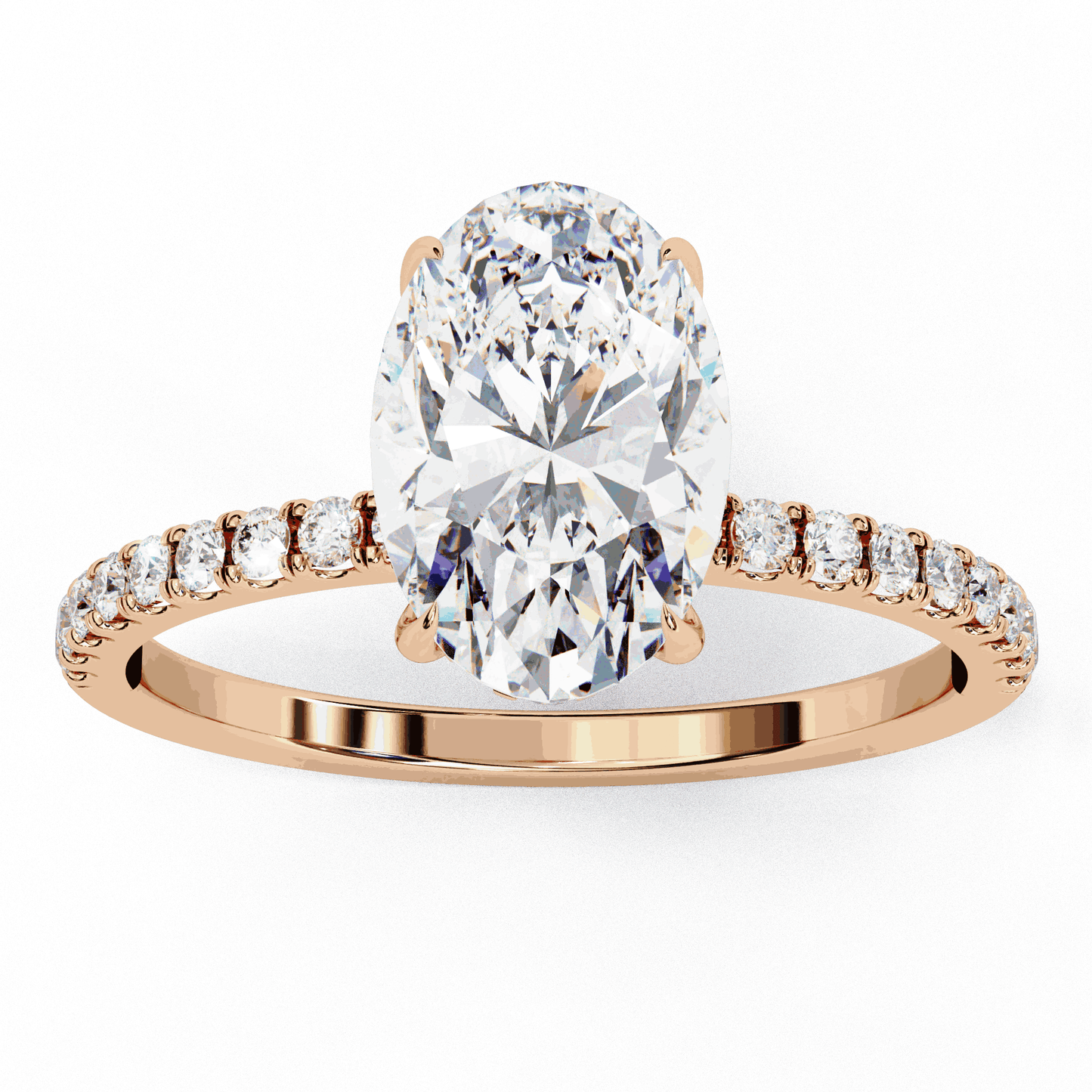 Oval Cut Lab Grown Diamond Pave Engagement Ring with Hidden Halo and French Pave Shank