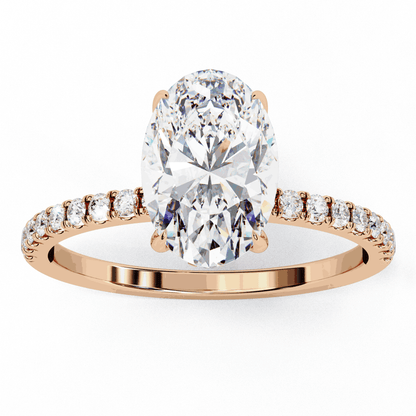 Oval Cut Lab Grown Diamond Pave Engagement Ring with Hidden Halo and French Pave Shank